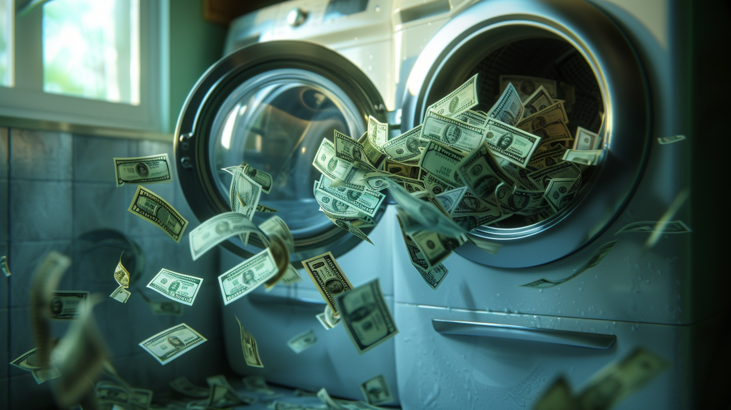 Cash flying out of a dryer due to operating inefficiently.