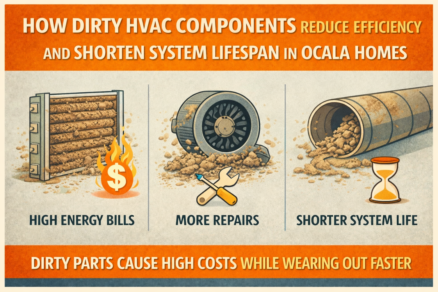 Dirty HVAC system components