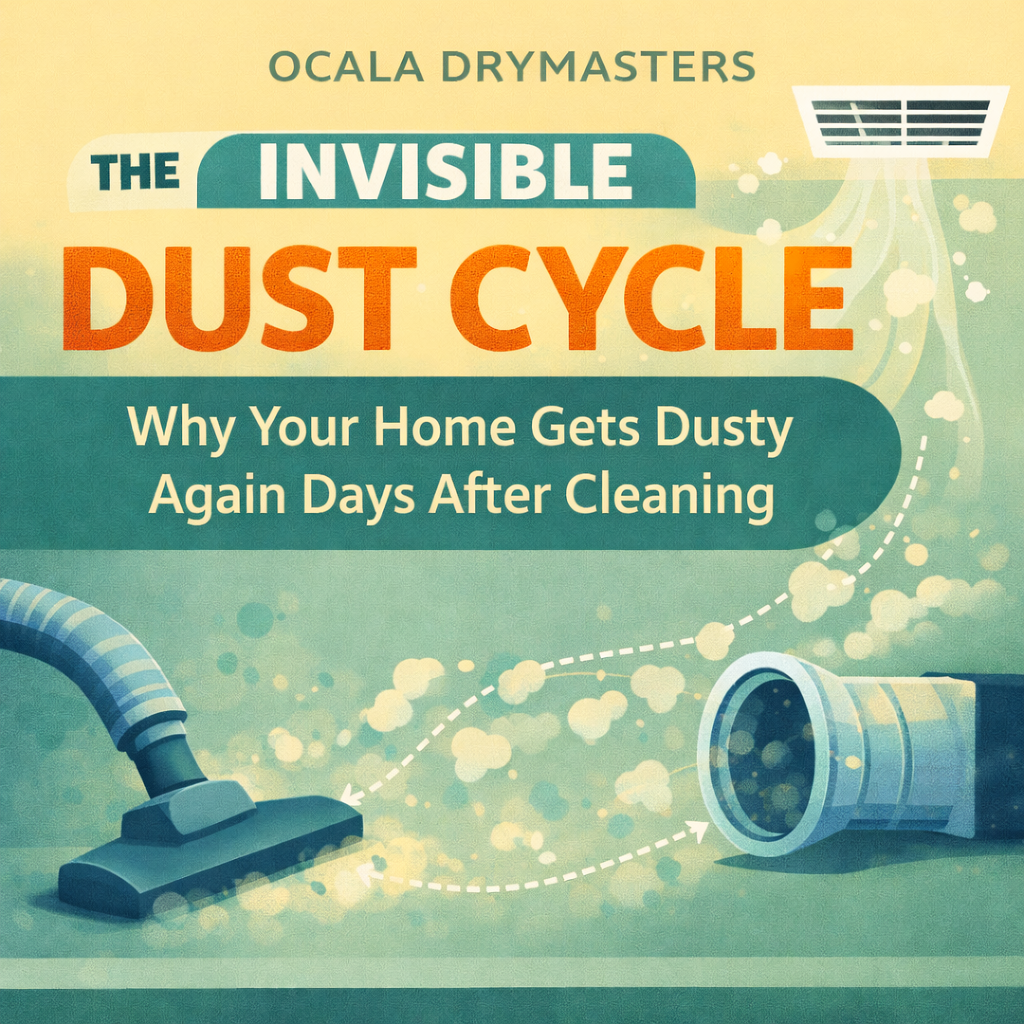 Vacuum cleaning up dust off of carpet