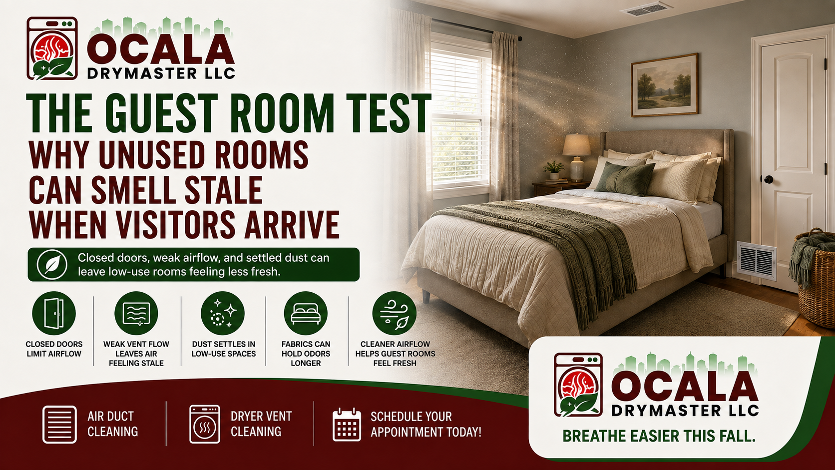 Guest bedroom with dust floating around the room